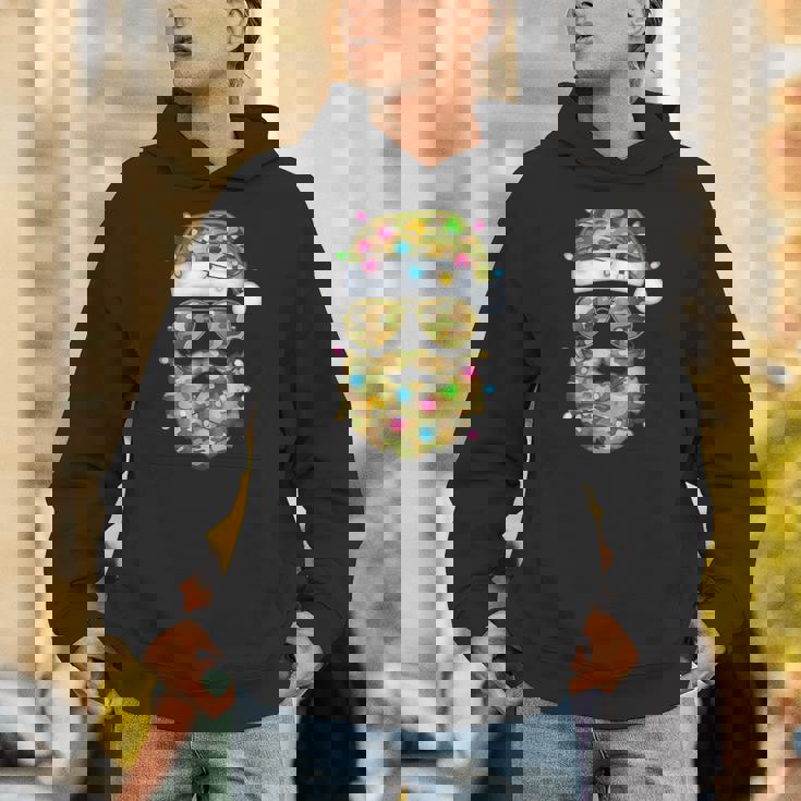 Camo Santa Claus Sunglasses Camouflage Xmas Lights Unisex Hoodie