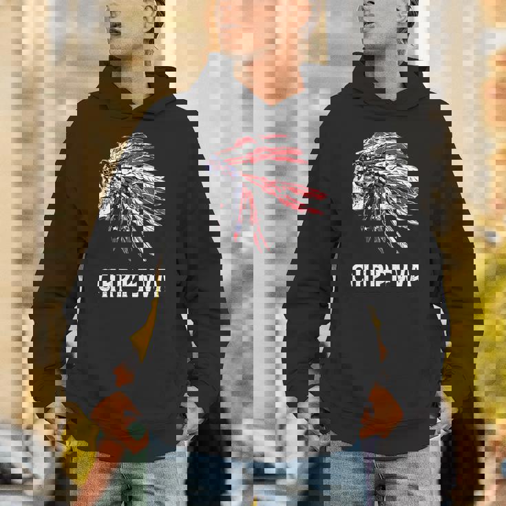 Chippewa ネイティブアメリカン アメリカ国旗 スカルヘッドレス 長袖tシャツ パーカー