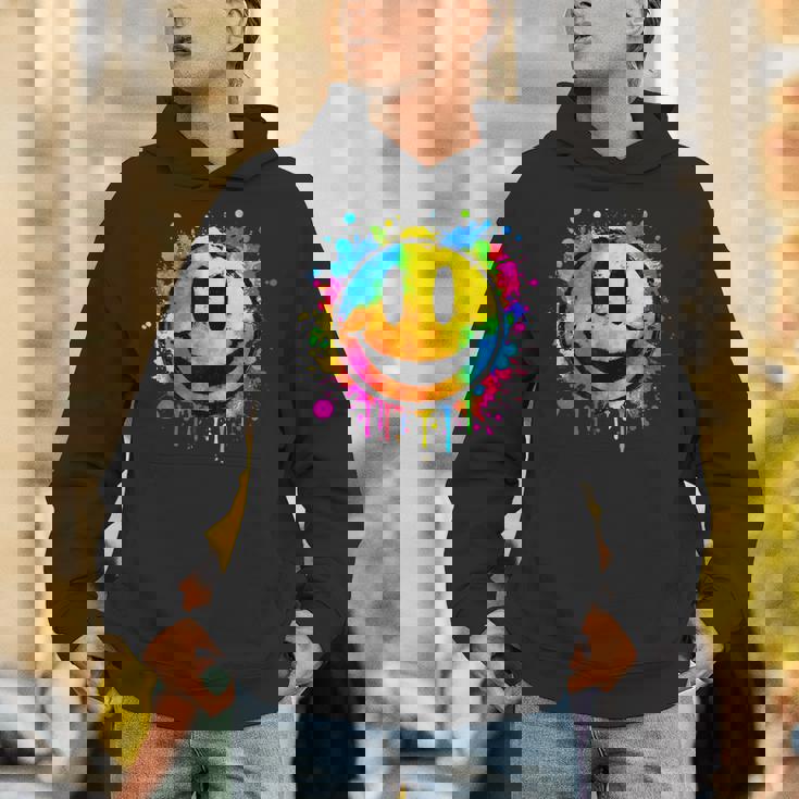 Cute Paint Splash Happy Smile Face 70s Tie Dye Smiling Unisex Hoodie