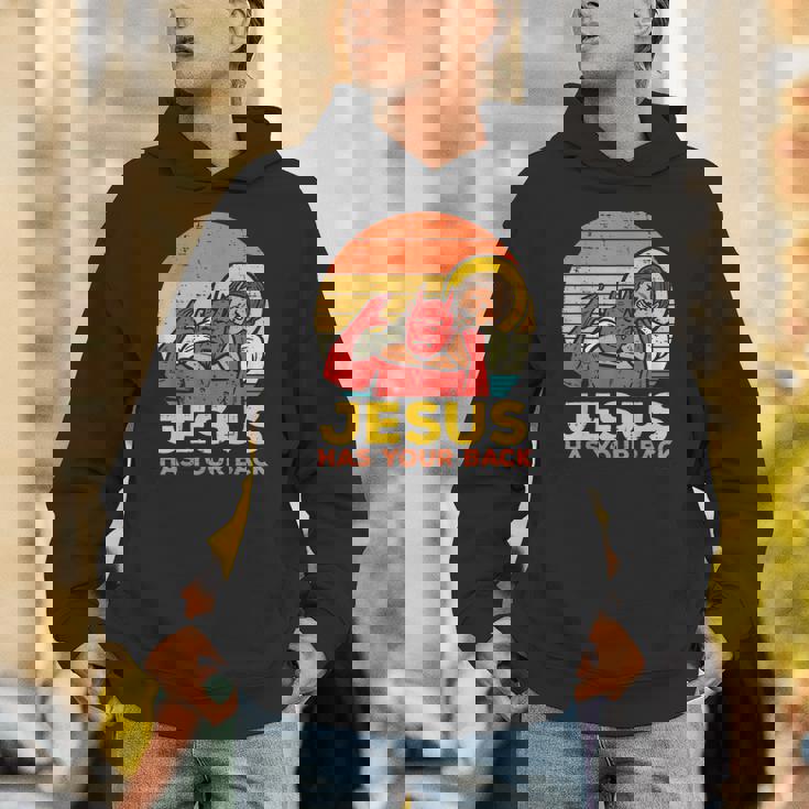 Jesus Has Your Back Jiu Jitsu レトロ クリスチャン メンズ レディース キッズ パーカー