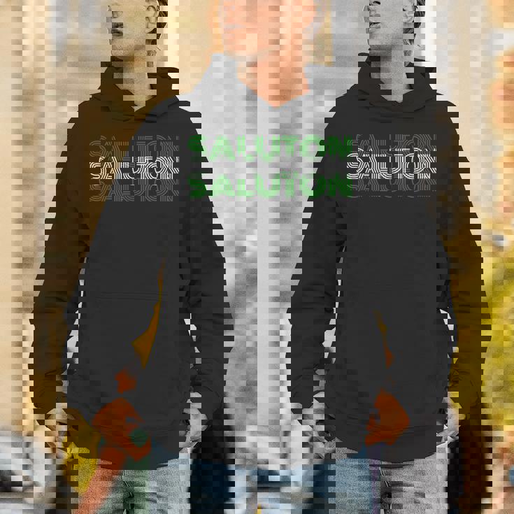 Saluton エスペラントのヘロ レトロテキスト パーカー