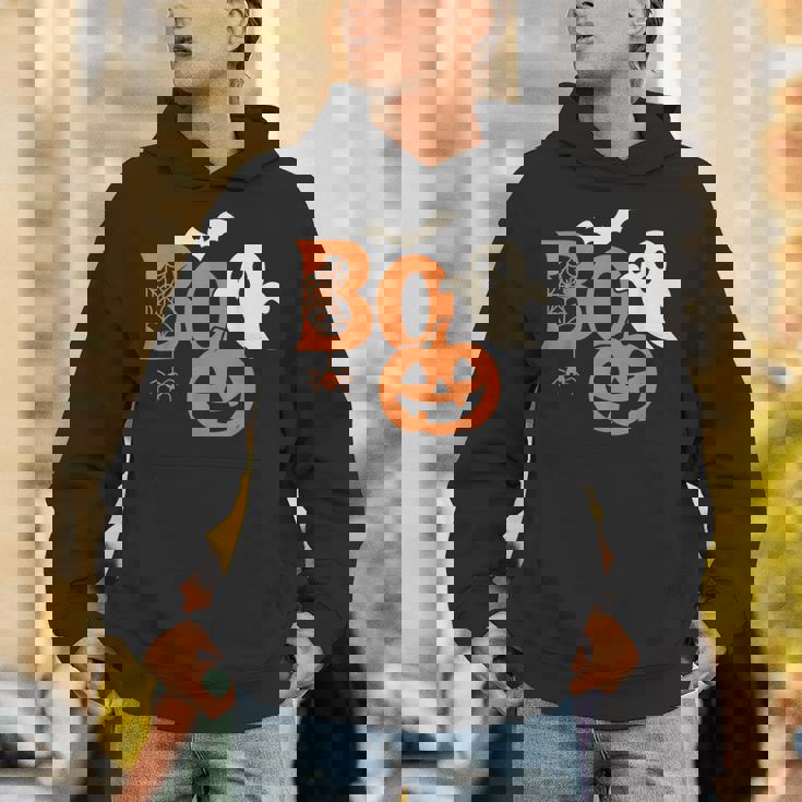 Scary Bold Boo Halloween Ghost Pumpkin Bat Spider Unisex Hoodie