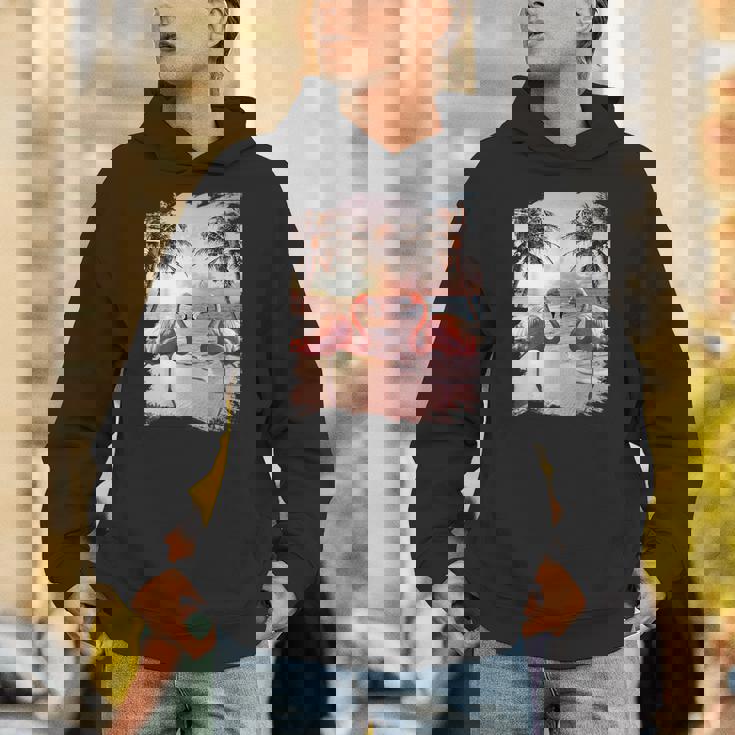 かわいいカラフルなフラミンゴヤシの木 パーカー