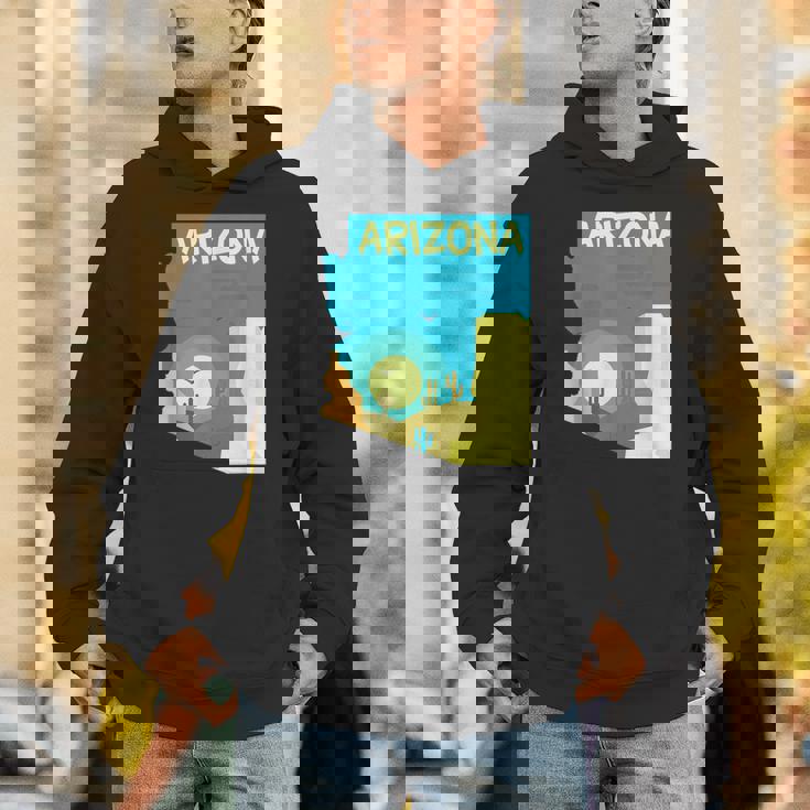 アリゾナ州の地図、モダンな抽象的なアリゾナ砂漠、サボテン パーカー