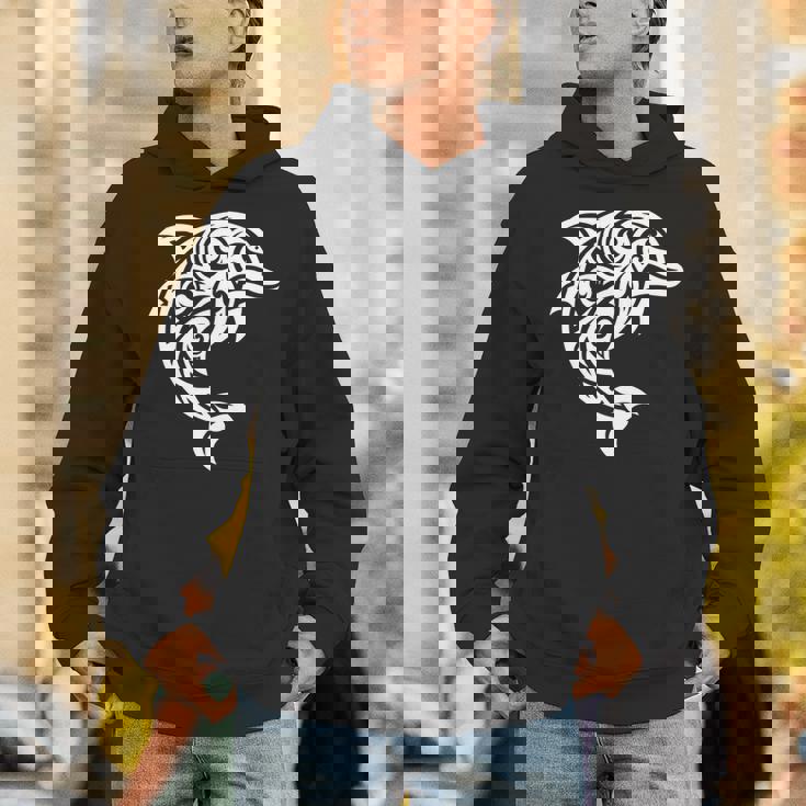 イルカ ポリネシアン トライバル マオリ ライトパターン イルカ 長袖tシャツ パーカー