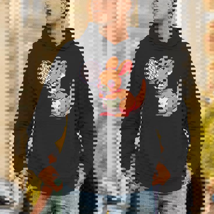 カンガルー かわいい ラケット スポーツ テニス プレイ 動物 キャラクター キュート パーカー