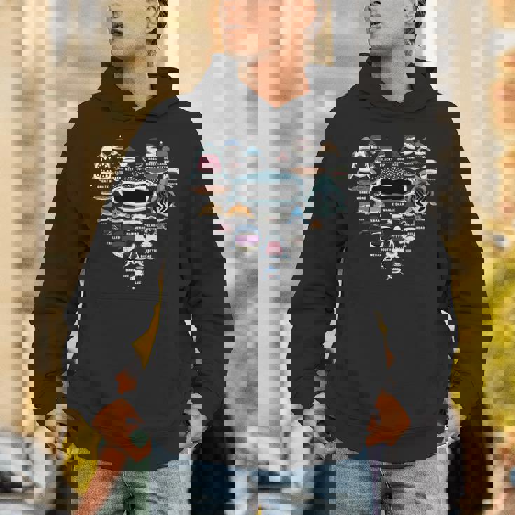 サメの識別 サメの顔 サメのハート 長袖tシャツ パーカー