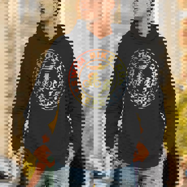 スイム・バイク・ラン・リピート レトロヴィンテージ トライアスリート・トライアスロン用 パーカー