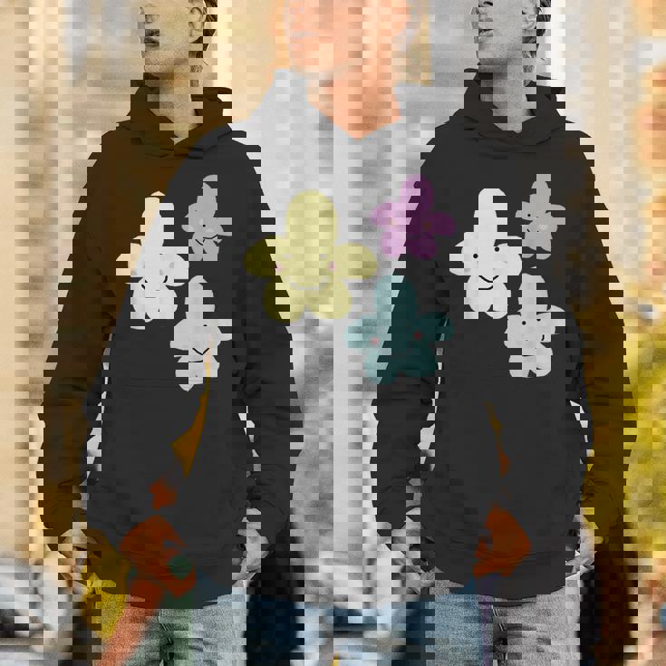 スマイリングフラワー イエロー ブルー パープル 楽しい春 パーカー