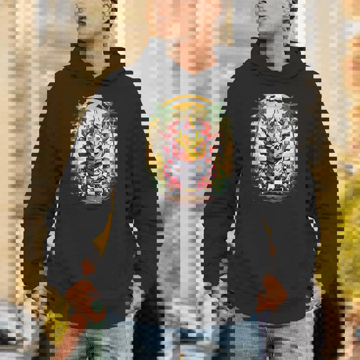 トリケラトプス恐竜ロボット トリケラトプスのマッチングデザイン パーカー