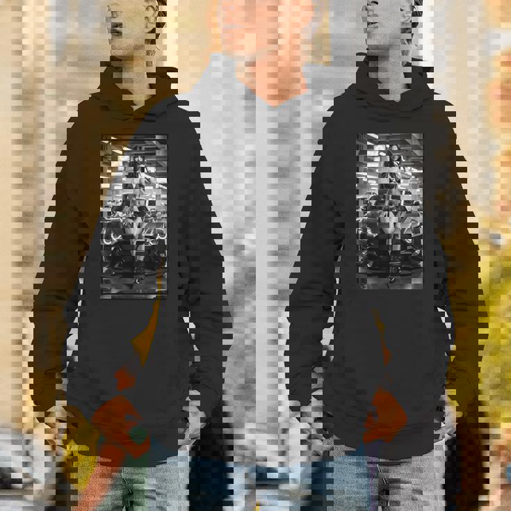 ピンナップガールtシャツ 男性用 巨乳ピンナップガール&カー B&W パーカー