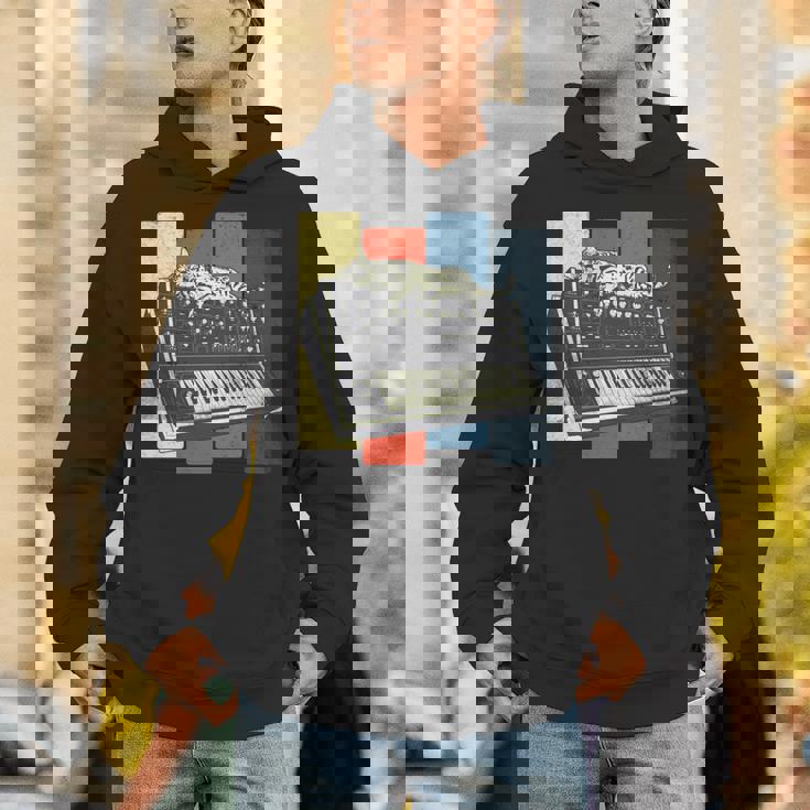 モジュラー シンセサイザー キーボード テクノ ビンテージ アナログ 猫 長袖tシャツ パーカー