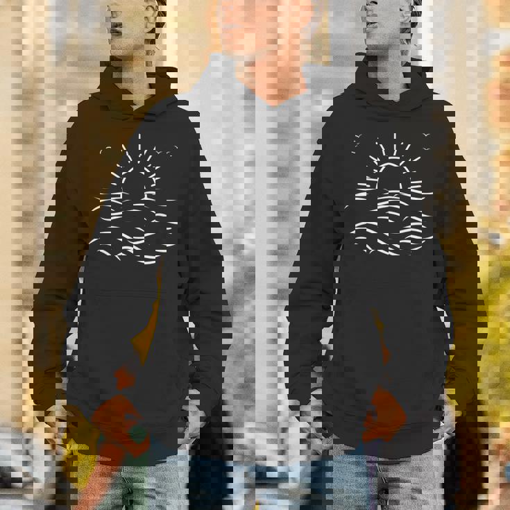 ヴィンテージ 海 夕日 鳥 飛ぶ 穏やかな 波 沿岸 自然 長袖tシャツ パーカー