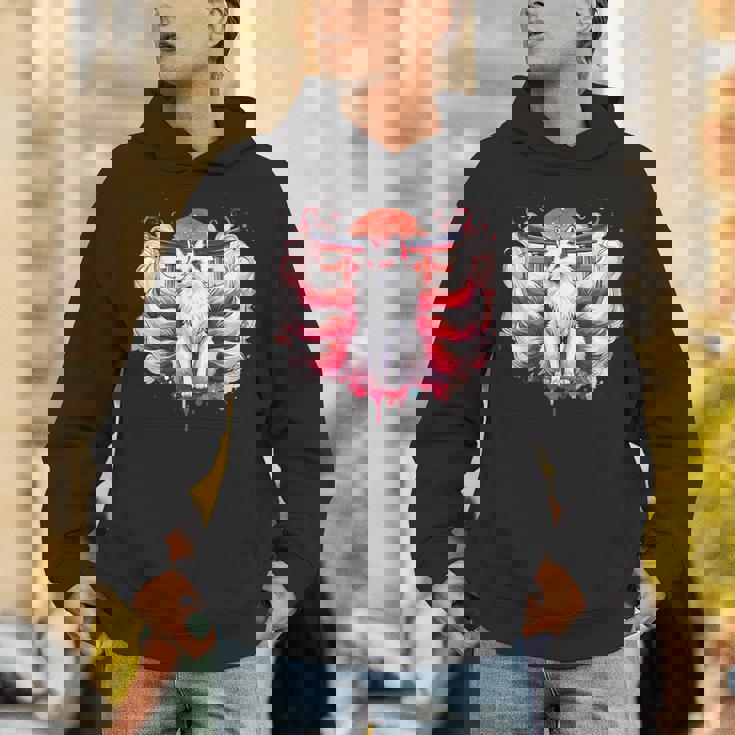 九尾狐 きつねと鳥居門 パーカー