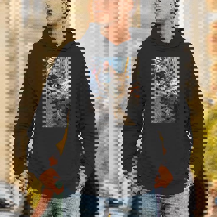 猫が魚市場を盗む冒険ファニーアートミーム パーカー