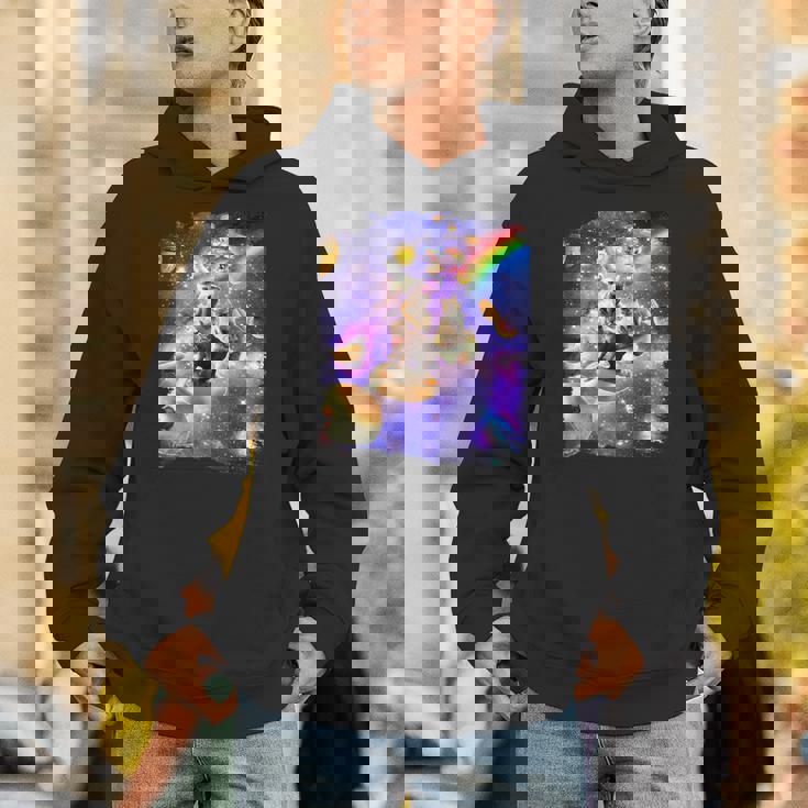 虹銀河のホットドッグに乗る宇宙の猫 パーカー