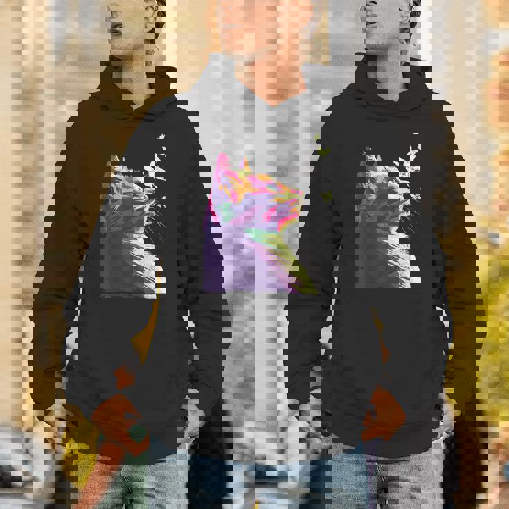 蝶と美しいカラフルな猫、パープル パーカー