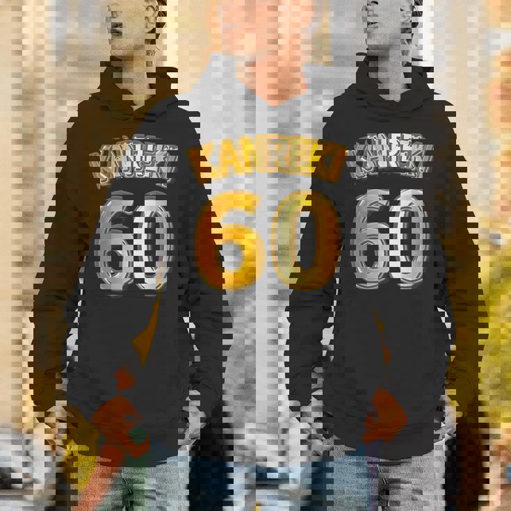 還暦 六十歳 60才 祝 Kanreki（ユニフォーム風）【フェイク 金プレート風 文字】誕生日 面白 パーカー