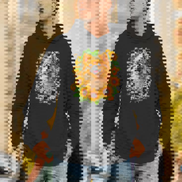 面白いtシャツ ポメラニアン ひまわり わんこ メンズ 犬好き グッズ かわいい おもしろ 面白い 服 ネタ 長袖tシャツ パーカー