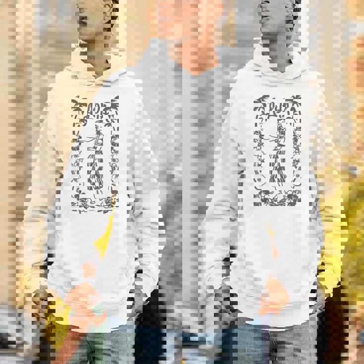 Aloha ハワイ ダンサー ヤシの木 ハイビスカス ウクレレ ルアウ ラインアート パーカー