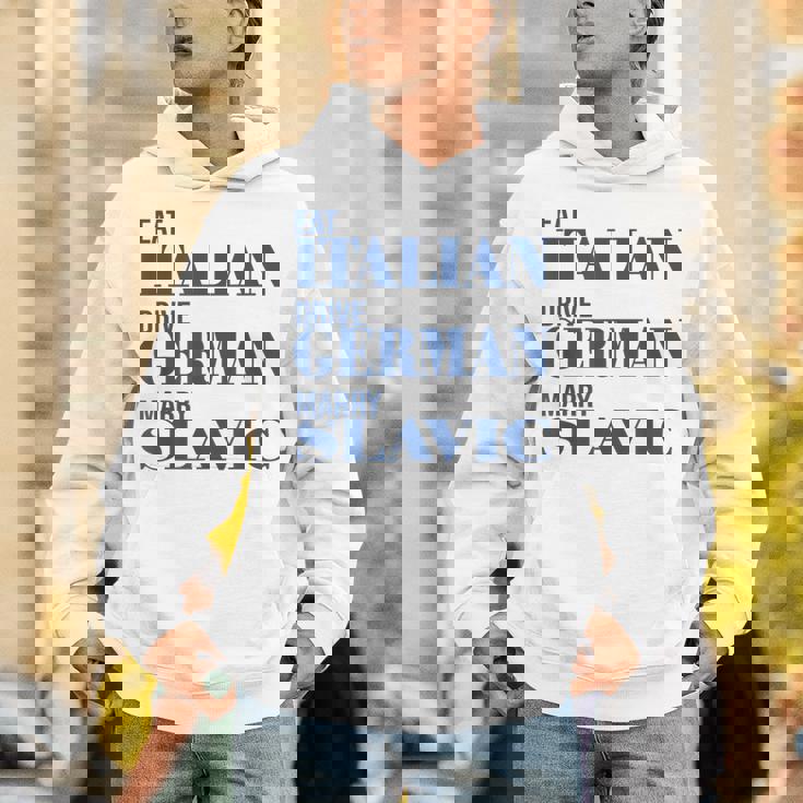 Eat Italian Drive German Marrylavic Quote Car ユーモア パーカー