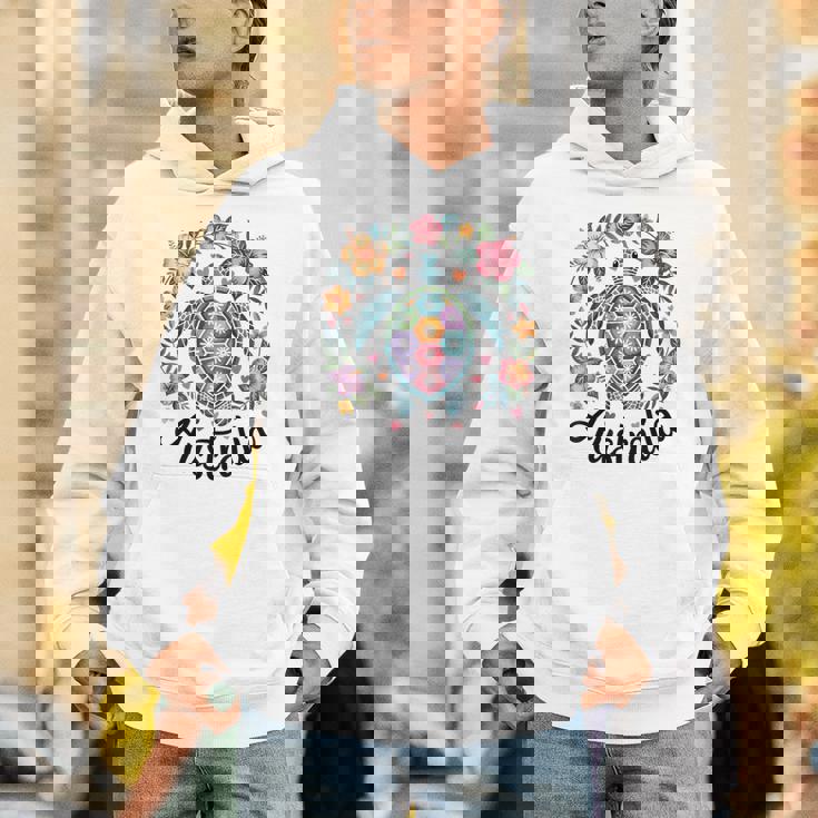 かわいいウミガメオーストラリア、楽しいトロピカルフラワーとハート パーカー