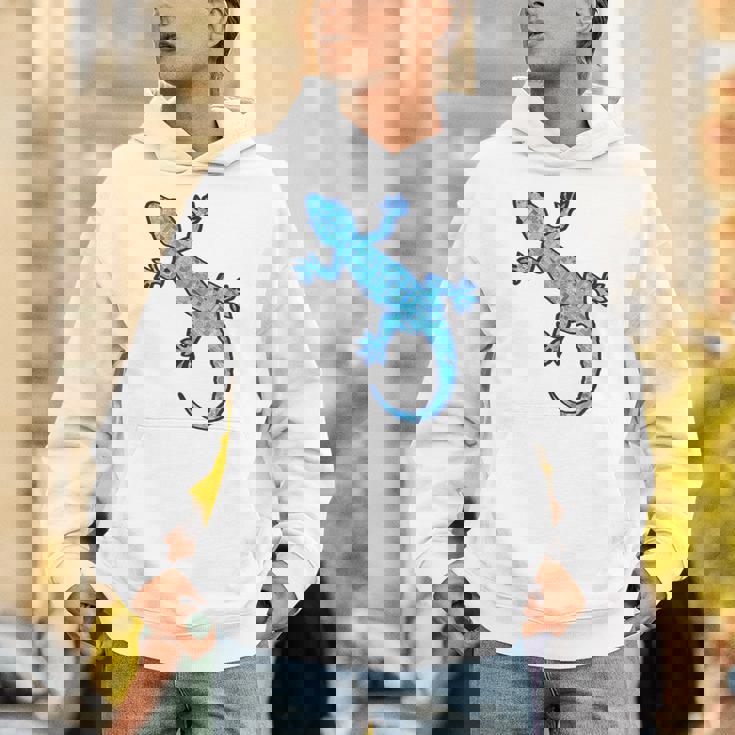 トライバル バティック パターン ヤモリトカゲ デニムブルーtシャツ パーカー