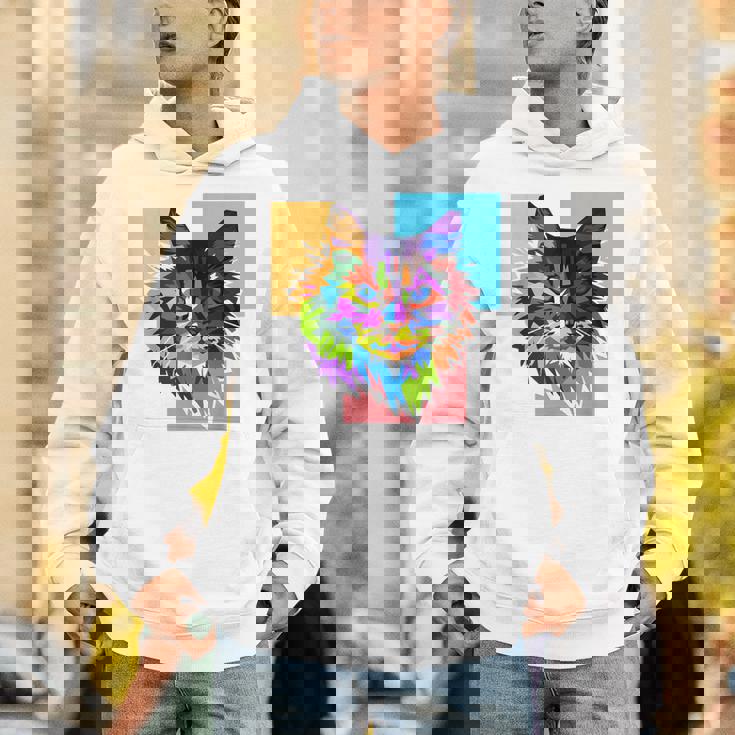 ペイントされた猫の顔 カラフル レインボー アートデザイン ギフトに最適 パーカー