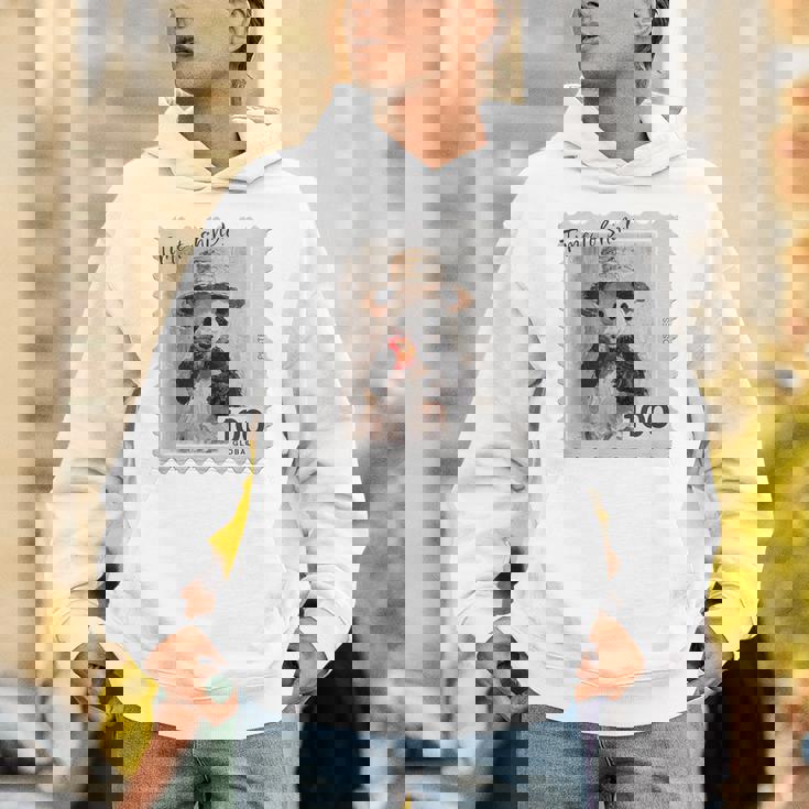 麦わら帽子 りんご パンダ 小さなパンダ 切手風 パーカー