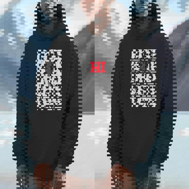 Abcのhiおかしいこんにちはアルファベット学生教師グリーティング パーカー