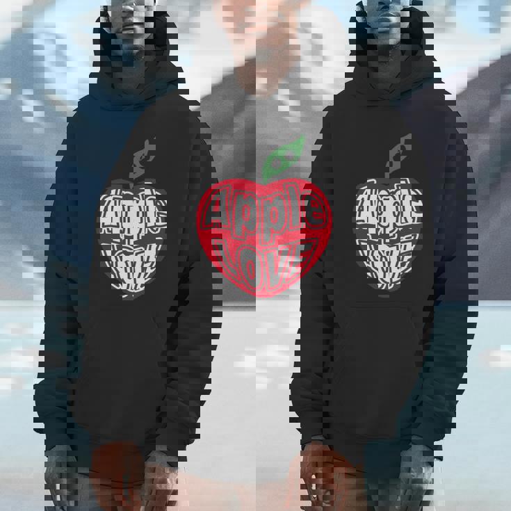「Red Apple Fresh Fruit 」 ハート型 Love りんご フルーツ ユニークデザイン 長袖tシャツ パーカー