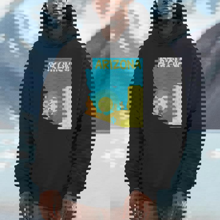 アリゾナ州の地図、モダンな抽象的なアリゾナ砂漠、サボテン パーカー