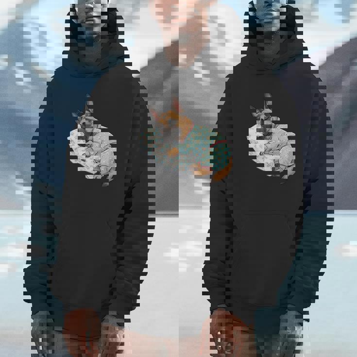 パジャマで寝ているかわいいベルギーのマリノア犬就寝アート 長袖tシャツ パーカー