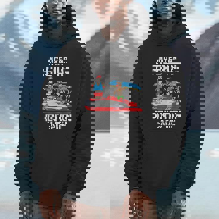 中途報告ポンツーンキャプテンサンタ 7月のクリスマスメンズ パーカー