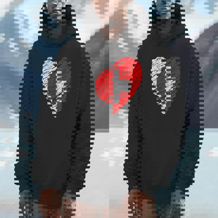 日本 スイス ハート 日本国旗 スイス国旗 ハート 長袖tシャツ パーカー