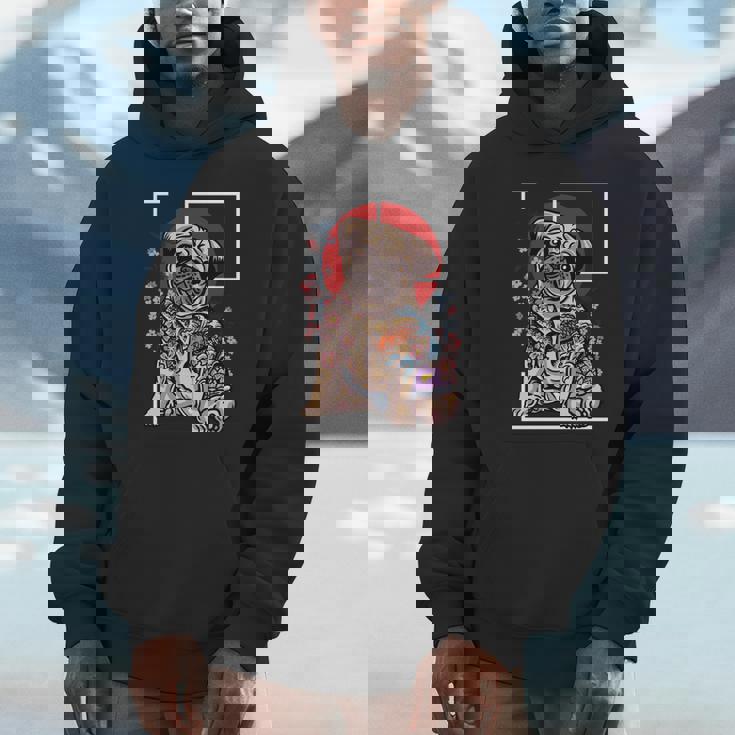 日本のタトゥー パグ 犬 パグ ヤクザの恋人 鯉の魚 長袖tシャツ パーカー