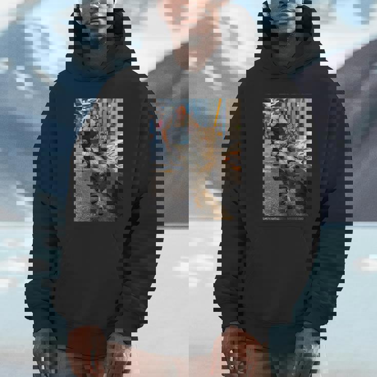 猫が魚市場を盗む冒険ファニーアートミーム パーカー