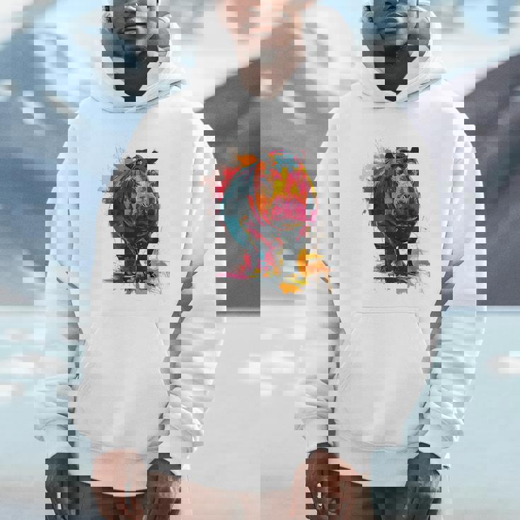 カバ 動物 カラフル グラフィック 抽象 アート 絵画 カバ パーカー