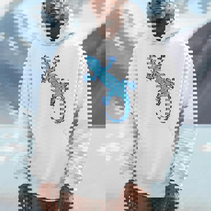 トライバル バティック パターン ヤモリトカゲ デニムブルーtシャツ パーカー