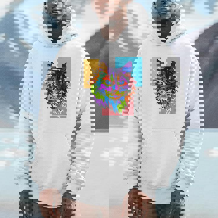 ペイントされた猫の顔 カラフル レインボー アートデザイン ギフトに最適 パーカー