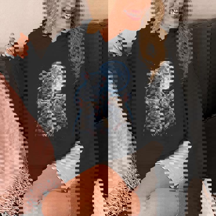 3 マウス 月 3 匹のネズミ 面白い げっ歯類 恋人 ユーモア 空 夜 長袖tシャツ パーカー