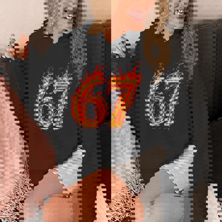 67 Fireixeven Meme Flames スラング 数字 面白い キッズ ティーン 長袖tシャツ パーカー