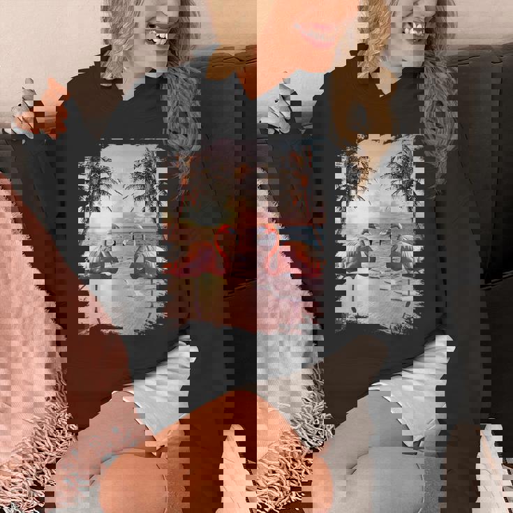 かわいいカラフルなフラミンゴヤシの木 パーカー