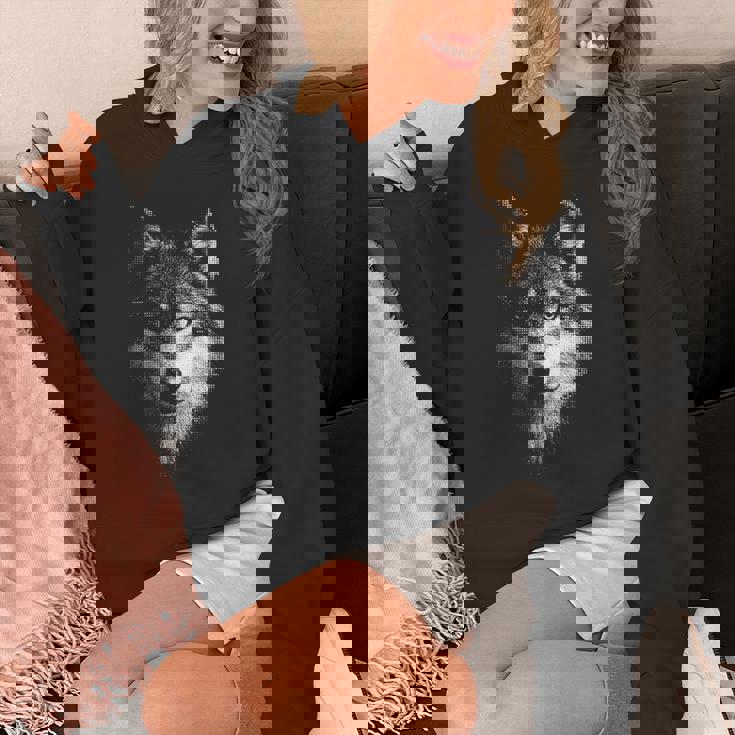 オオカミ 動物 モチーフ アート オオカミ 長袖tシャツ パーカー