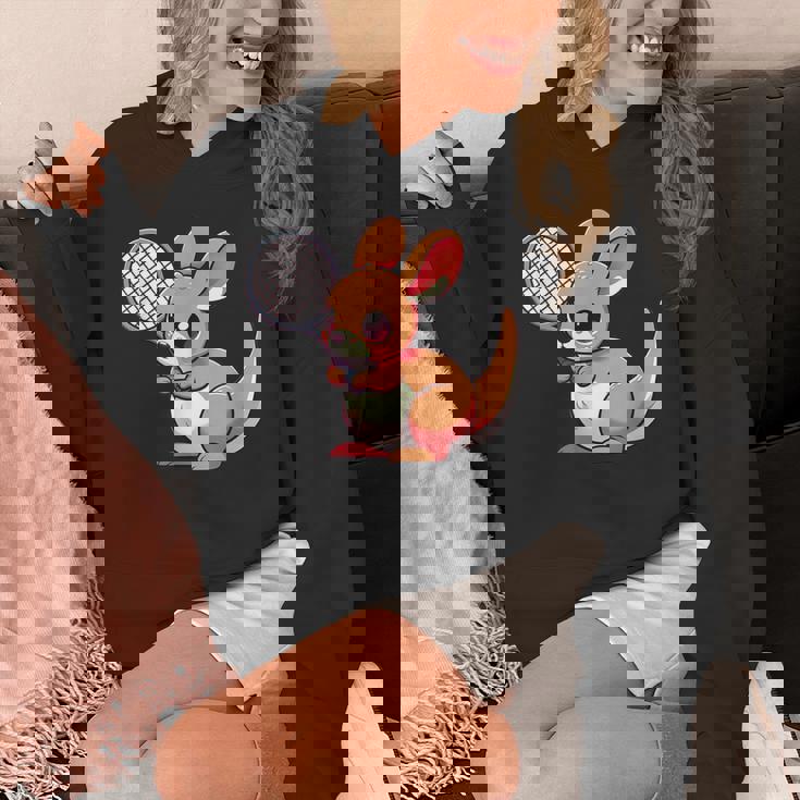 カンガルー かわいい ラケット スポーツ テニス プレイ 動物 キャラクター キュート パーカー