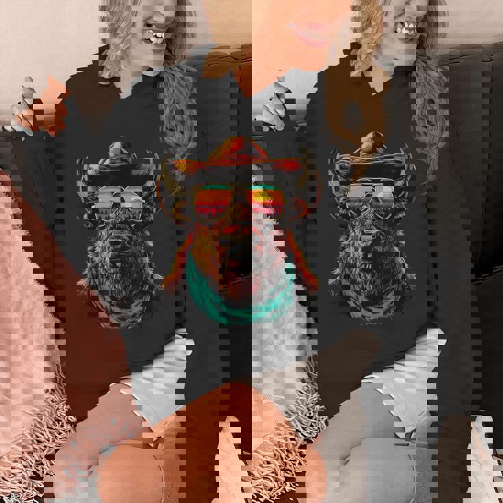 サングラス カラフル バイソン カウボーイ 動物 夕日 ウエスタン パーカー