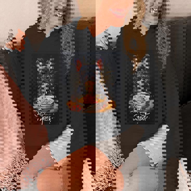 フレンチブルドッグ 食べる パスタ ボンアペティ カラフル ドッグアート パーカー