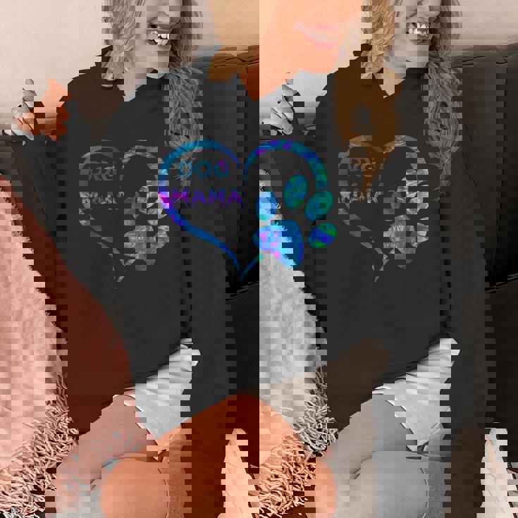 ブルーティールパープル ドッグママと足跡プリント ハート 犬 ママ パーカー