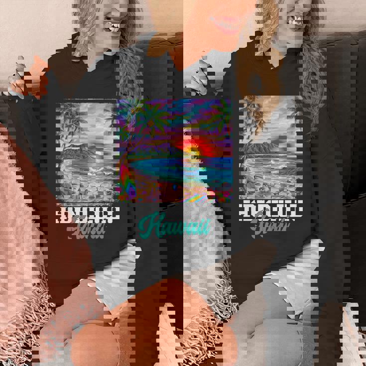 ホノルル ハワイ ハワイアン 波 ビーチ 夏 サーフィン レトロ 長袖tシャツ パーカー