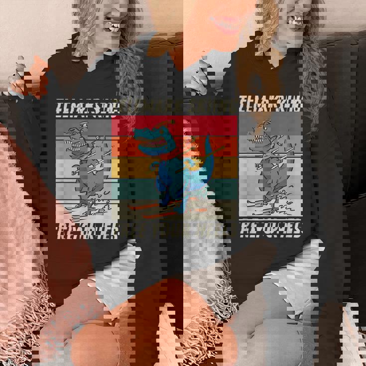 レトロ かわいい 漫画 恐竜 スキーヤー テレマーク スキー パーカー